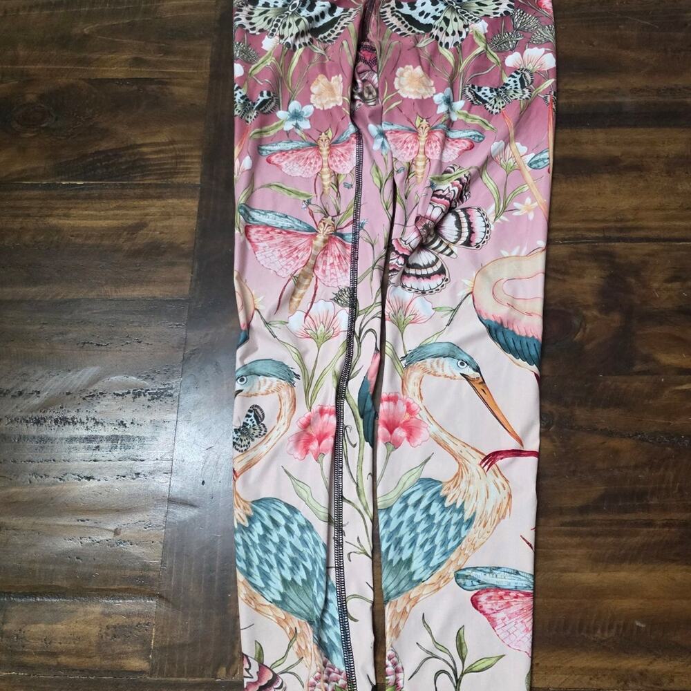 Yoga Democracy Recycled Floral Botanical Moth Crane Leggings S